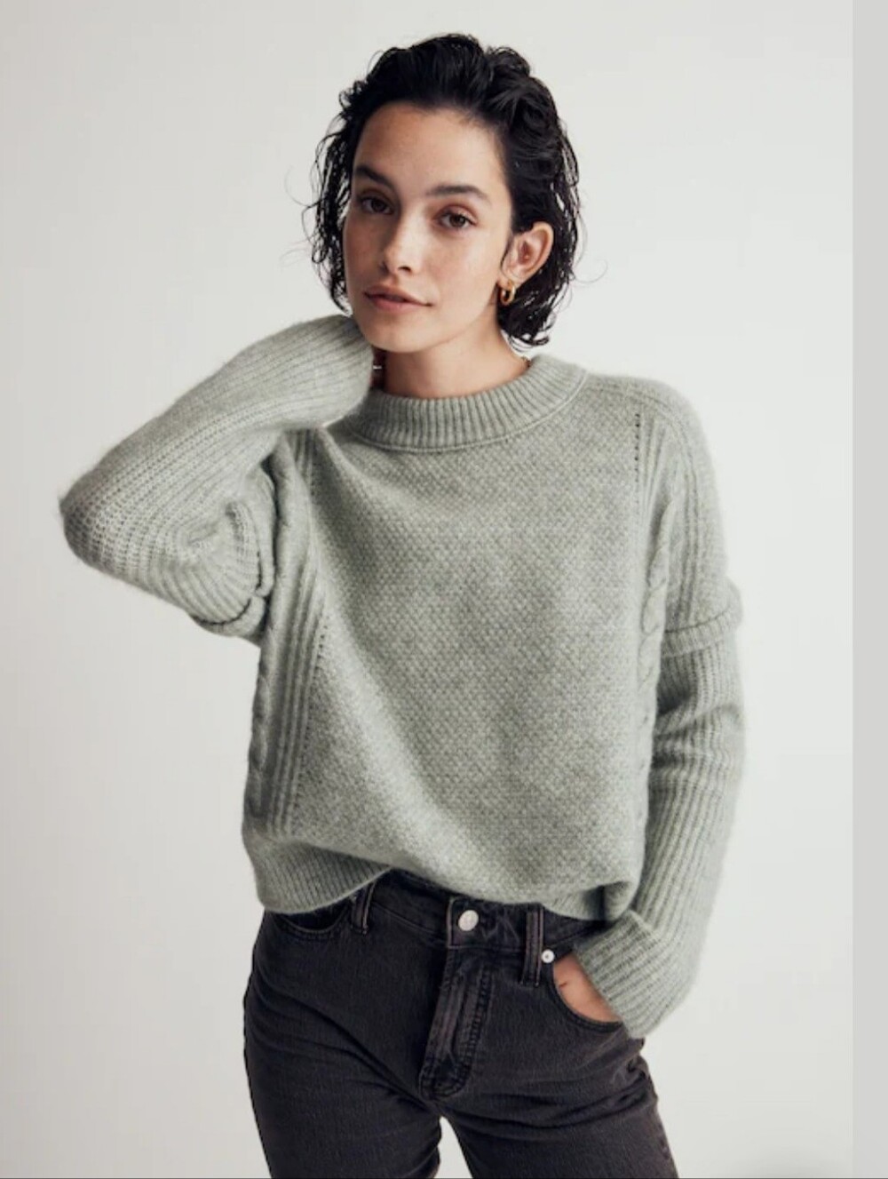 Madewell Sage Green Cable Havener Pullover Sweater Size XXS!